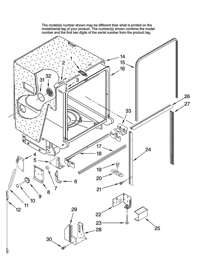 Tub And Frame Parts Diagram and Parts List for JDB1080AWW1  Jenn-Air Dishwasher