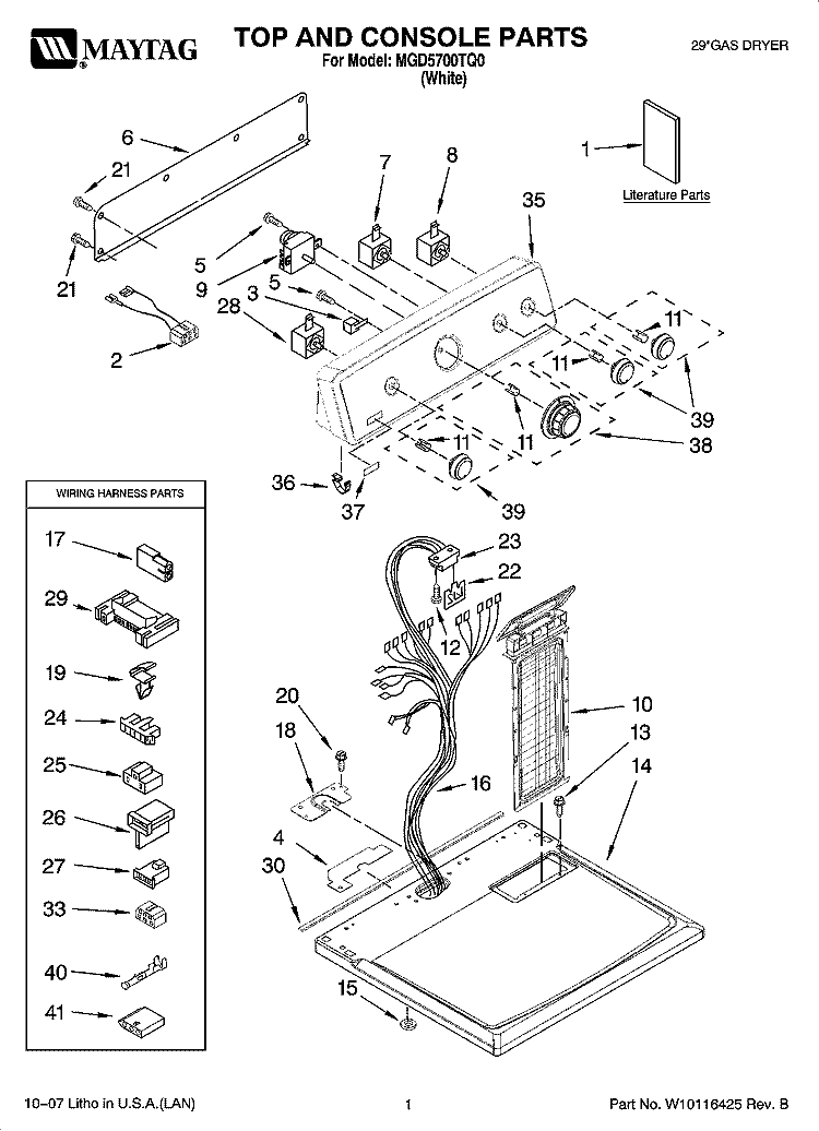 TOP AND CONSOLE PARTS Diagram and Parts List for MGD5700TQ0  Maytag Dryer