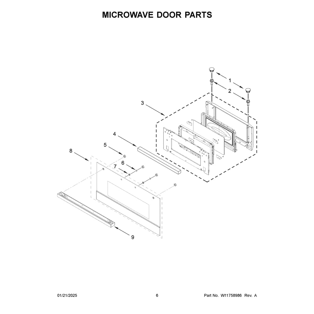 Microwave Door Parts Diagram and Parts List for JOEMC130RM00  Jenn-Air Microwave
