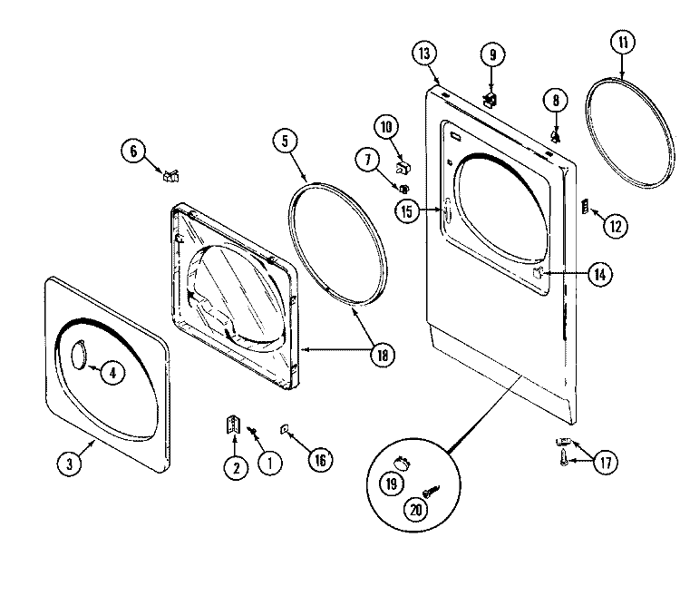 DOOR Diagram and Parts List for MDE13PDADW  Maytag Dryer