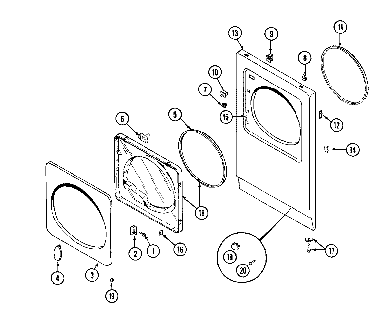 DOOR Diagram and Parts List for MDE11PDAEW  Maytag Dryer