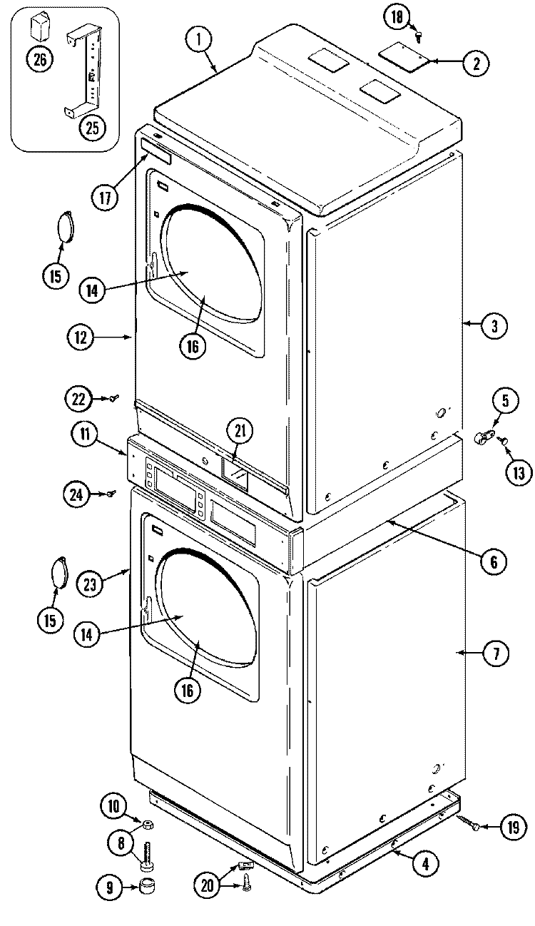FRONT VIEW Diagram and Parts List for MDE11PDAEW  Maytag Dryer