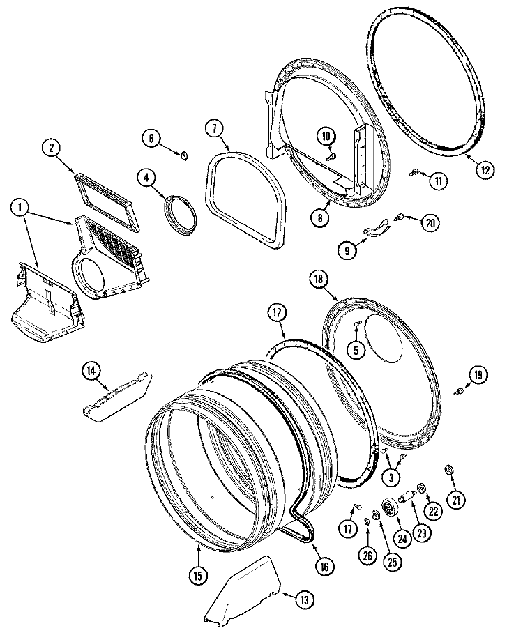 TUMBLER Diagram and Parts List for MDE16CSDGW  Maytag Dryer
