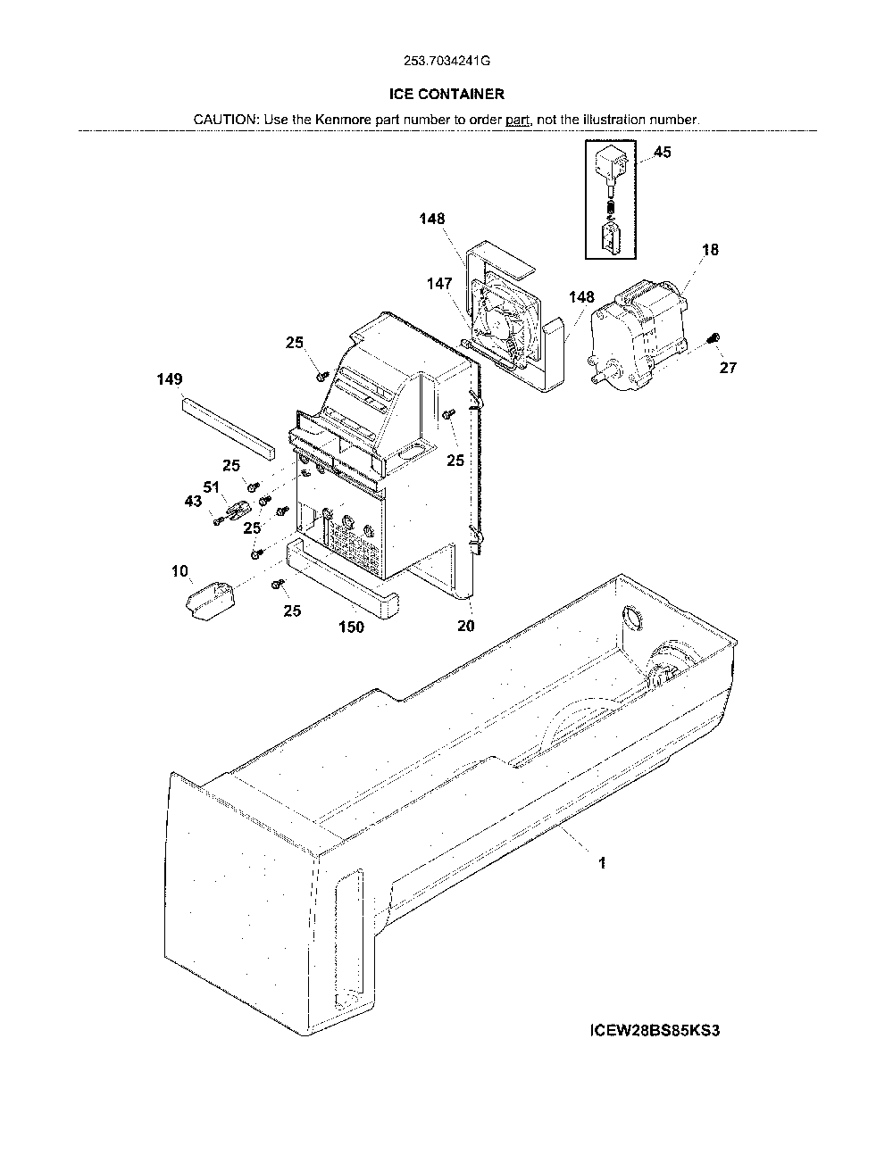 Container Diagram and Parts List for 2537034241G  Kenmore Refrigerator