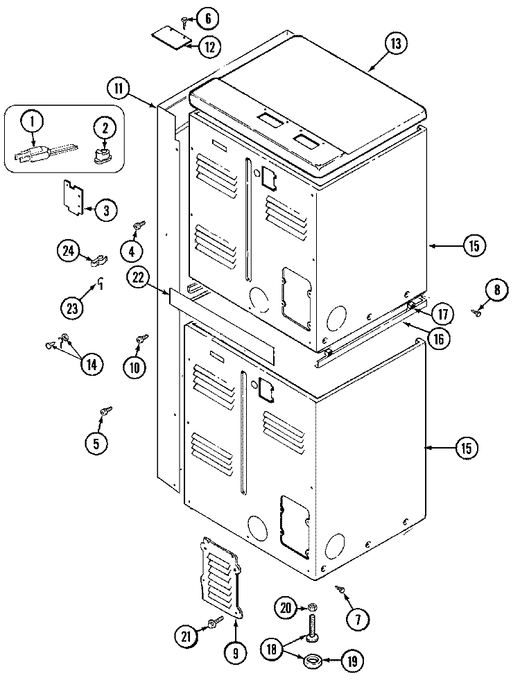 REAR VIEW Diagram and Parts List for MDG11CSABW  Maytag Dryer
