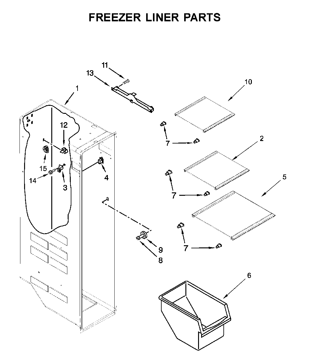 Freezer Liner Parts Diagram and Parts List for 1064651759714  Kenmore Refrigerator