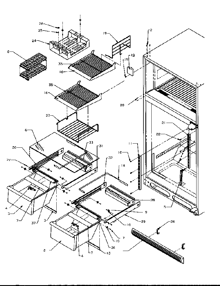 Cabinet Shelving Diagram and Parts List for TP21A3L-P1181503WL  Amana Refrigerator