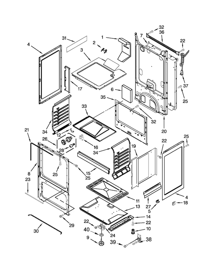 Chassis Parts Diagram and Parts List for AGG222VDW2  Amana Range