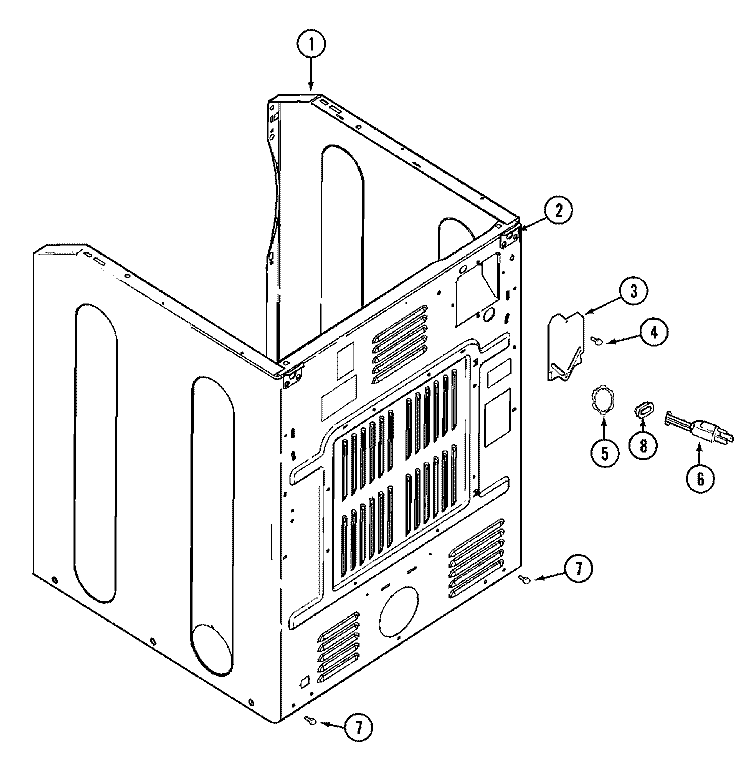 CABINET - REAR Diagram and Parts List for MDE14PNAZW  Maytag Dryer