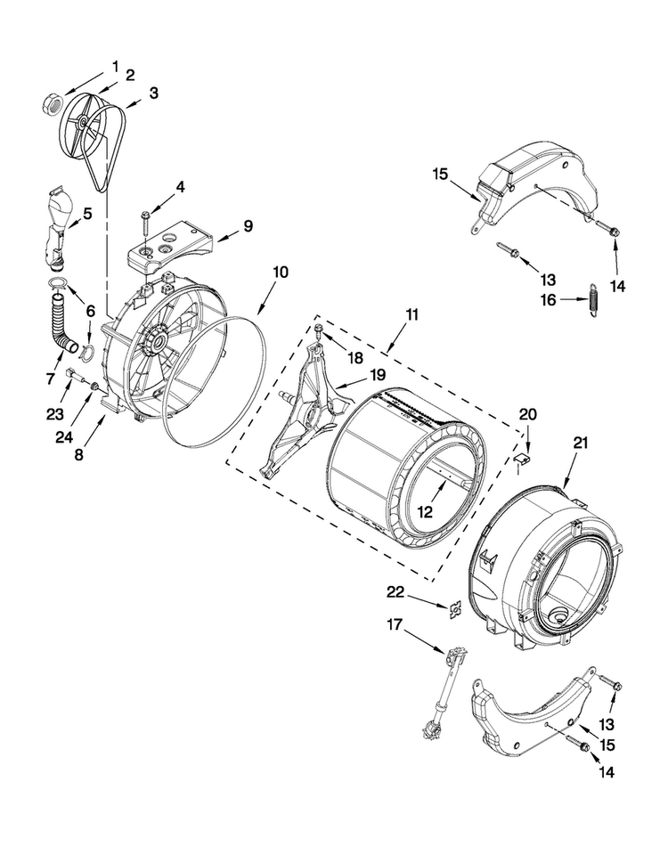 Tub And Basket Parts Diagram and Parts List for MHWE201YW00  Maytag Washer
