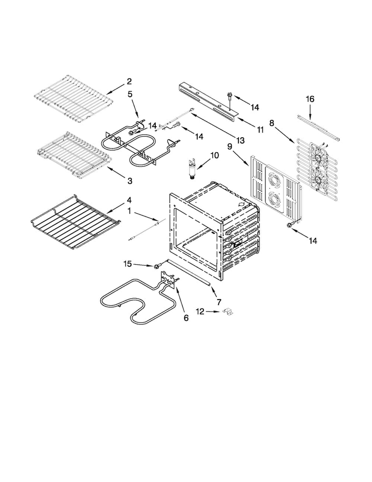 Internal Oven Parts Diagram and Parts List for JJW3830WB00  Jenn-Air Wall Oven