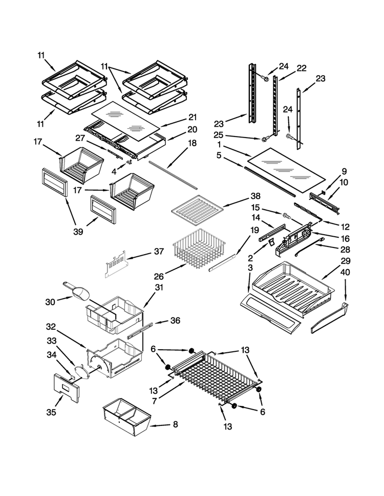 Shelf Parts Diagram and Parts List for JFC2290VEM3  Jenn-Air Refrigerator