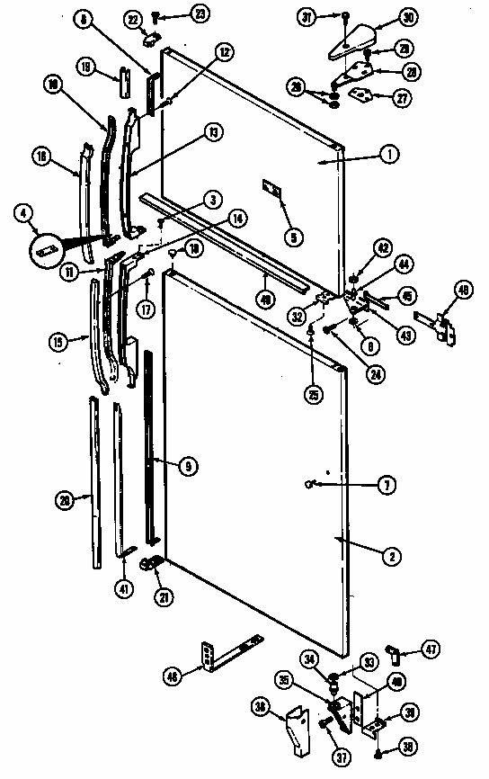 Door (outer) (rtd2100cab/dh76a) (rtd2100cae/dh72a) (rtd2100cae/dh80a) (rtd2100cab/dh74a) (rtd2100cal/dh72a) Diagram and Parts List for RTD2100CAL DH72A Maytag Refrigerator