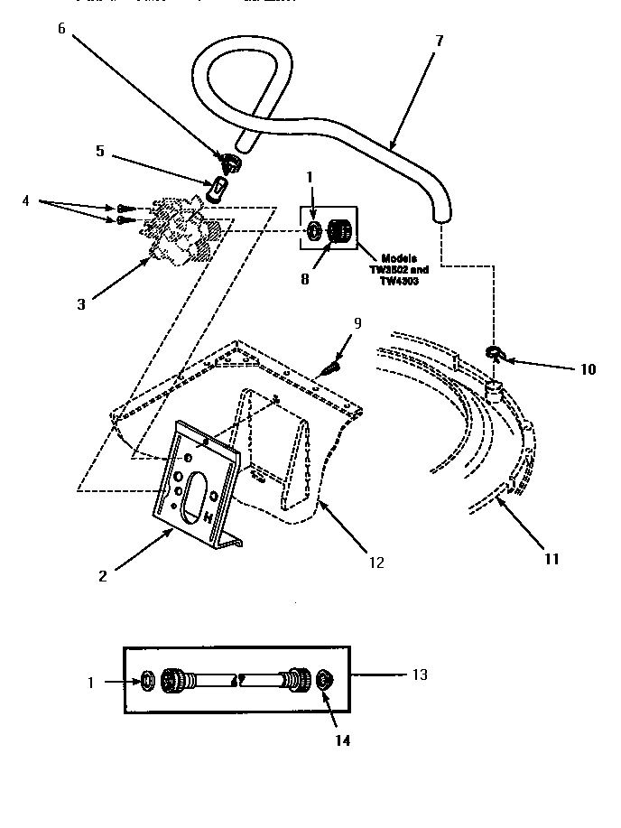 Inlet/fill Hose & Mixing Vlv Mtg Brkt Diagram and Parts List for LWM423L-P1176404WL  Amana Washer