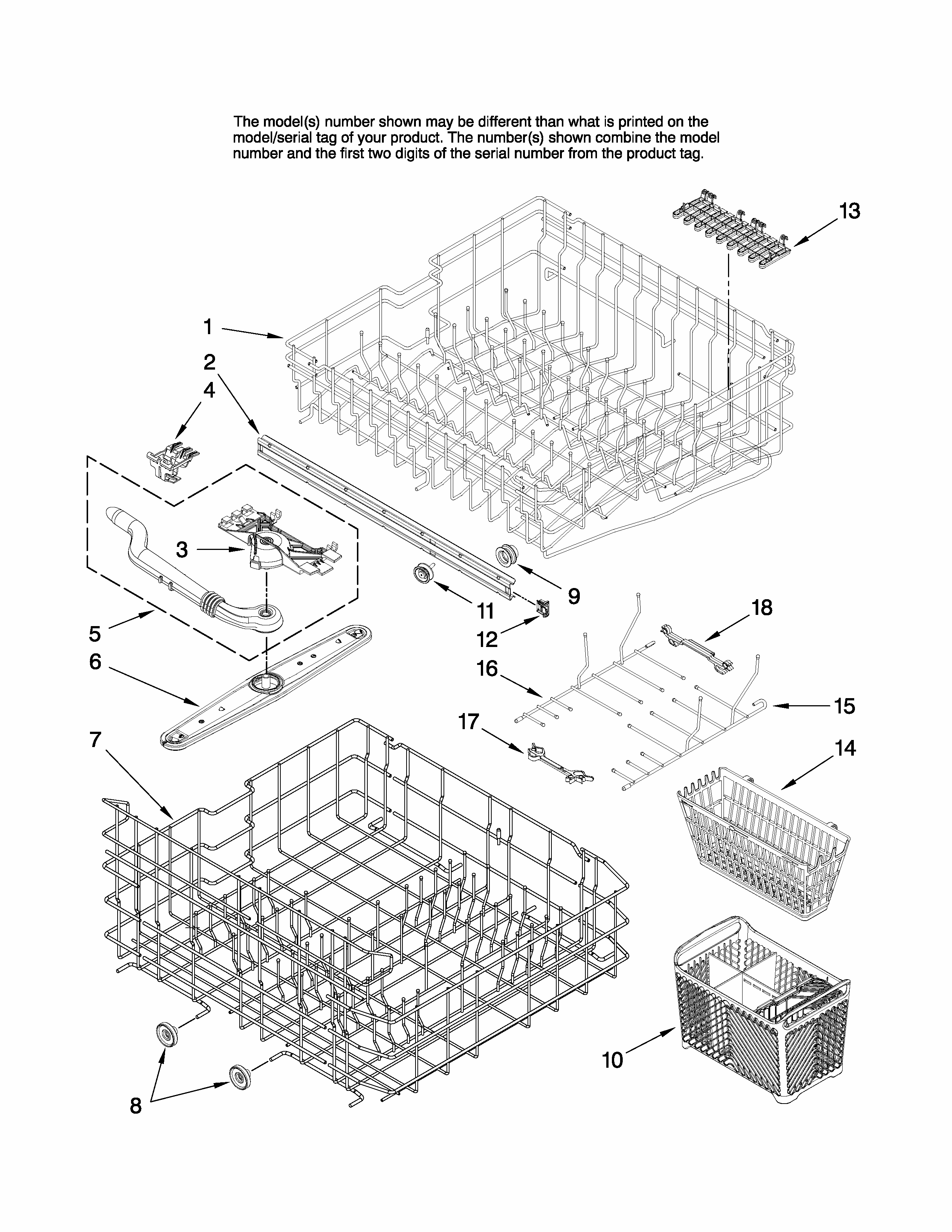 Upper And Lower Rack Parts Diagram and Parts List for MDBTT60AWQ3  Maytag Dishwasher