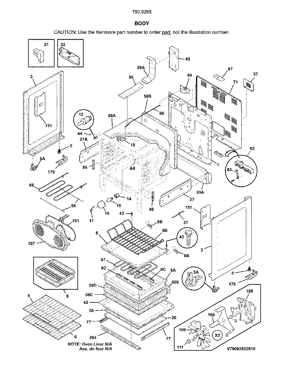 Body Diagram and Parts List for 79092653810  Kenmore Range