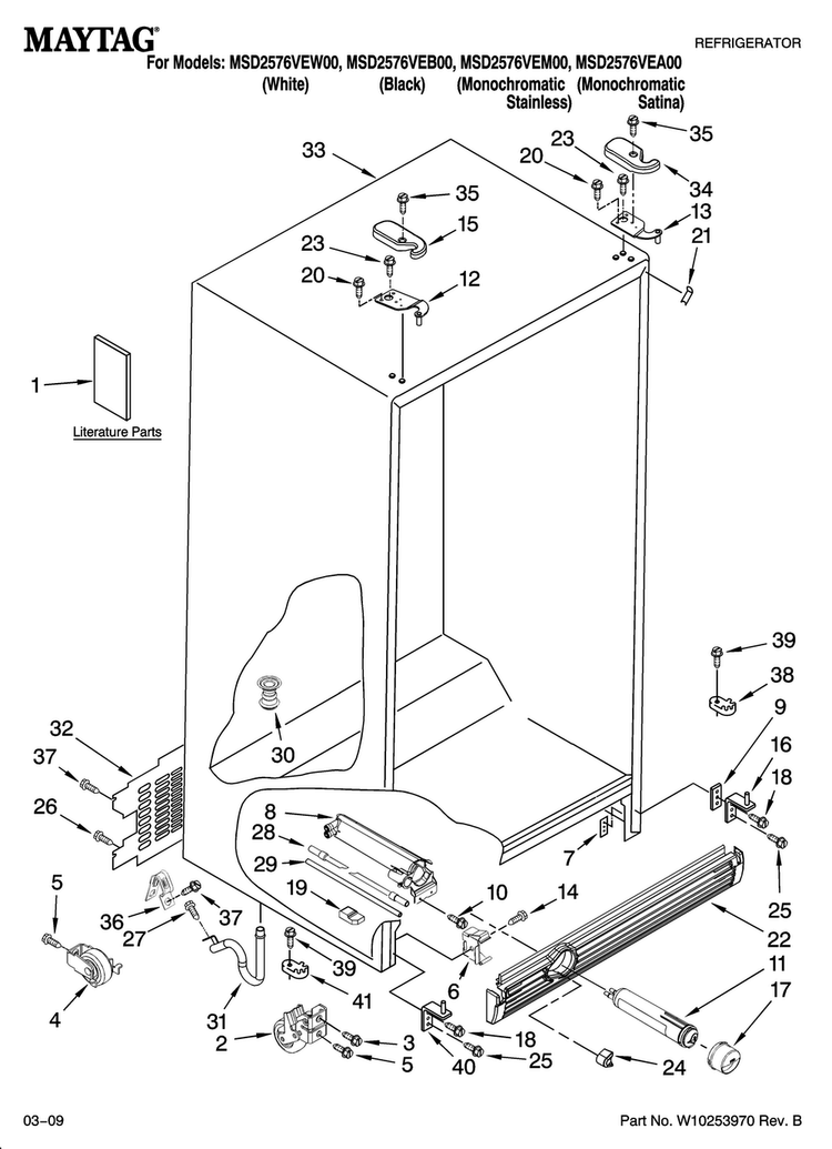 Cabinet Parts Diagram and Parts List for MSD2576VEW00  Maytag Refrigerator