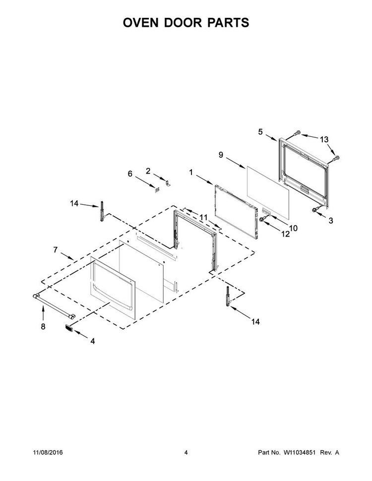 Oven Door Parts Diagram and Parts List for MEW9527FZ02  Maytag Wall Oven