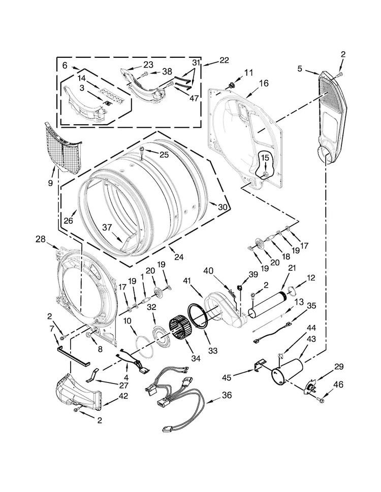 Bulkhead Parts Diagram and Parts List for MGD3100DW1  Maytag Dryer