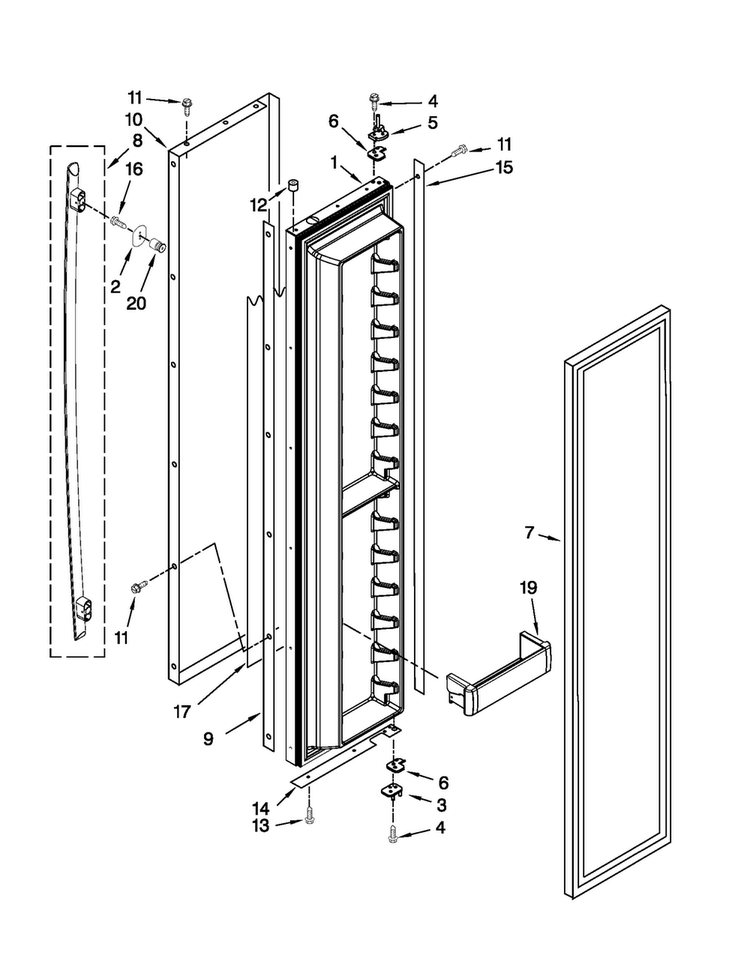 Freezer Door Parts Diagram and Parts List for JS42SEDUDW01  Jenn-Air Refrigerator