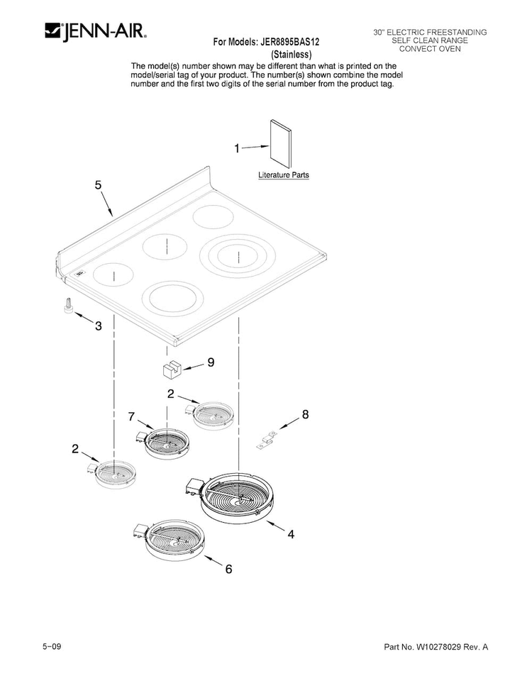 Cooktop Parts Diagram and Parts List for JER8895BAS12  Jenn-Air Range