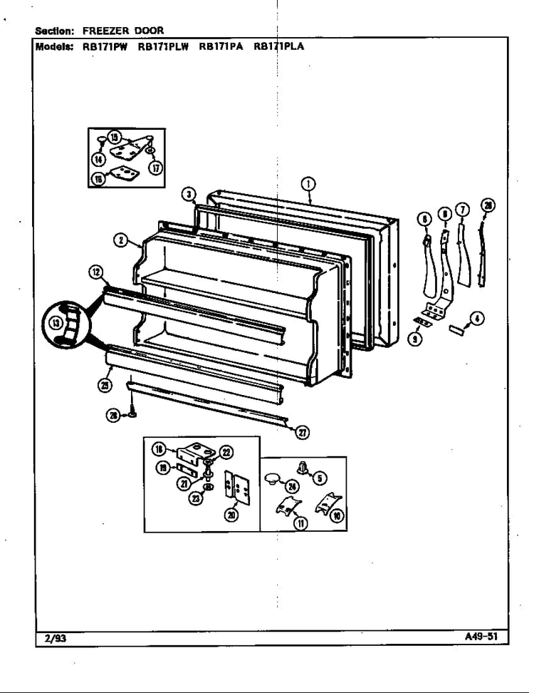 Freezer Door Diagram and Parts List for RB171PLA DG22A Magic Chef Refrigerator