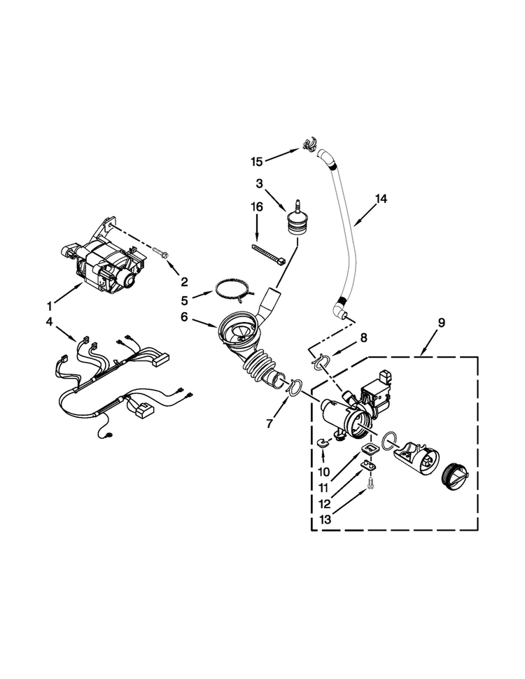 Pump And Motor Parts Diagram and Parts List for MHN30PDCXW0  Maytag Washer