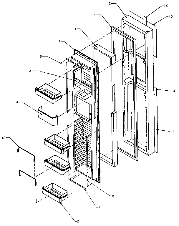 Freezer Door Diagram and Parts List for SXDE27NP-P1162207W  Amana Refrigerator