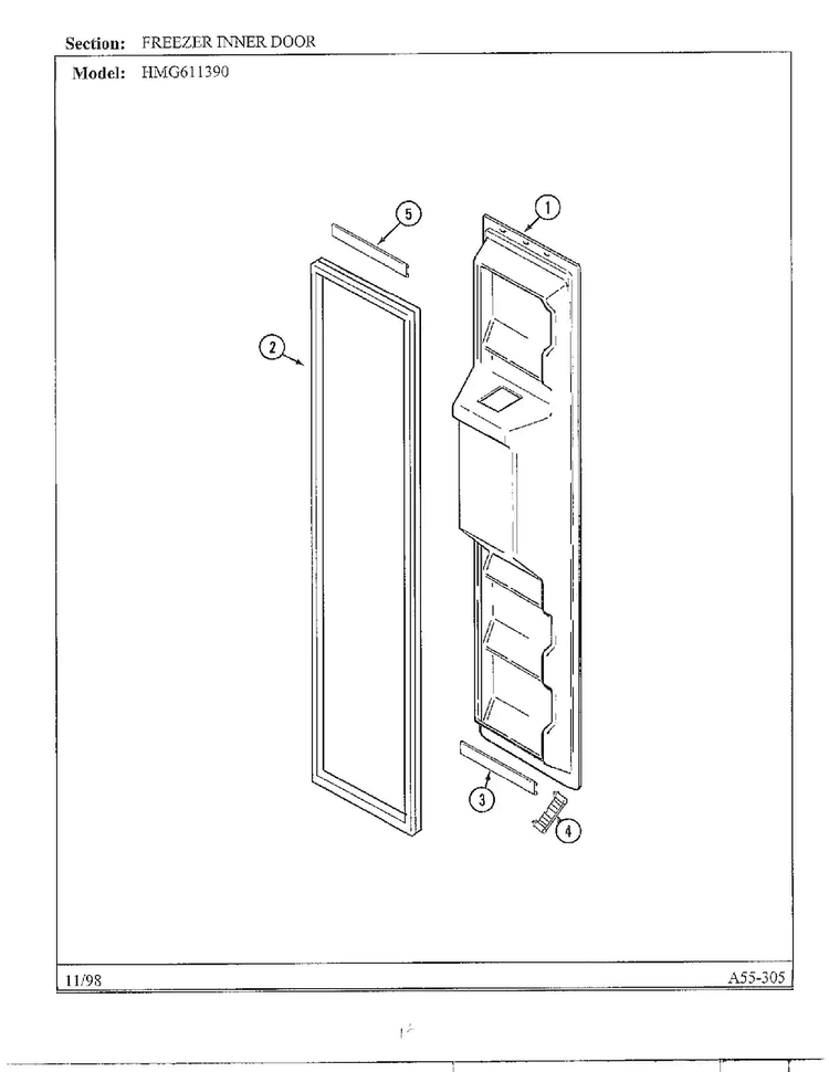 Freezer Inner Door Diagram and Parts List for HMG611390  Admiral Refrigerator