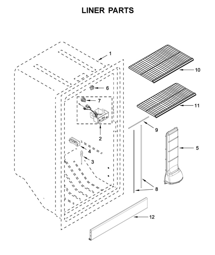 Liner Parts Diagram and Parts List for AZF33X16DW06  Amana Freezer