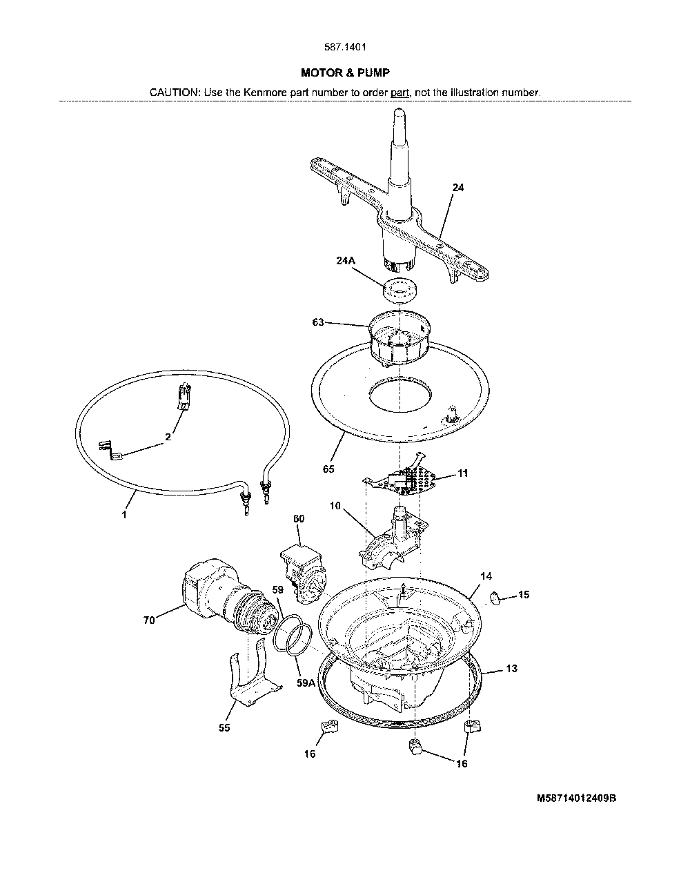 Motor And Pump Diagram and Parts List for 58714012415B  Kenmore Dishwasher