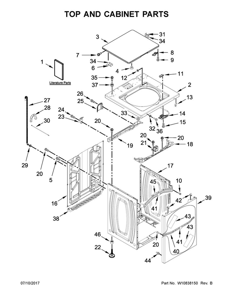 Top And Cabinet Parts Diagram and Parts List for MAT20PDAGW0  Maytag Washer