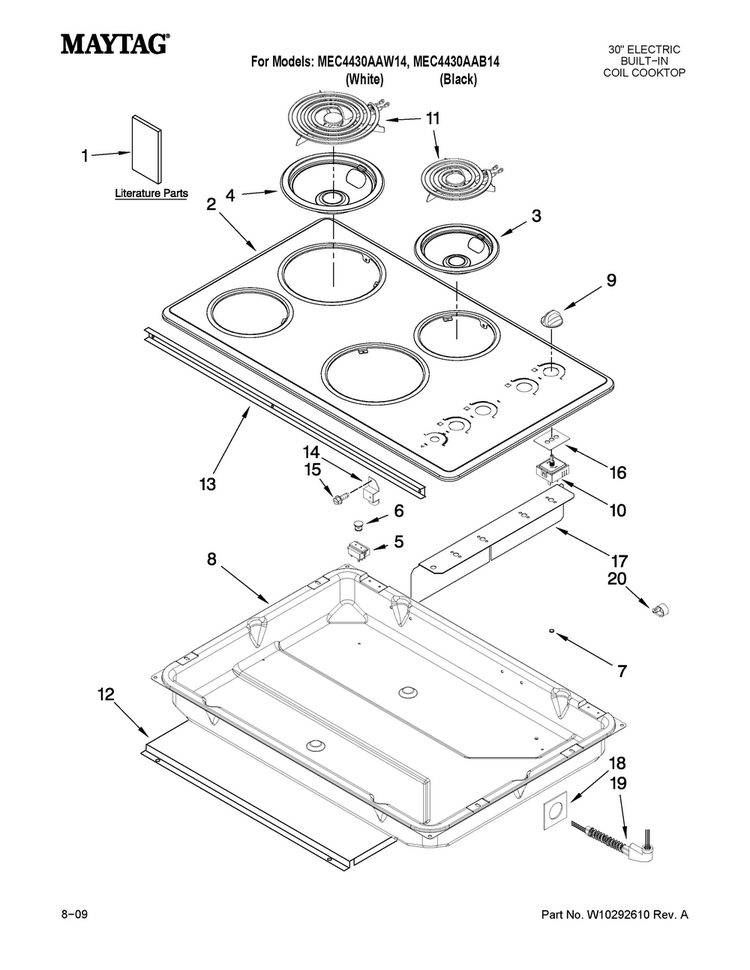 Cooktop Parts Diagram and Parts List for MEC4430AAW14  Maytag Cooktop