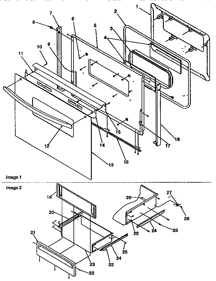 Oven Door And Storage Door Diagram and Parts List for ARG7200L-P1143316NL  Amana Range