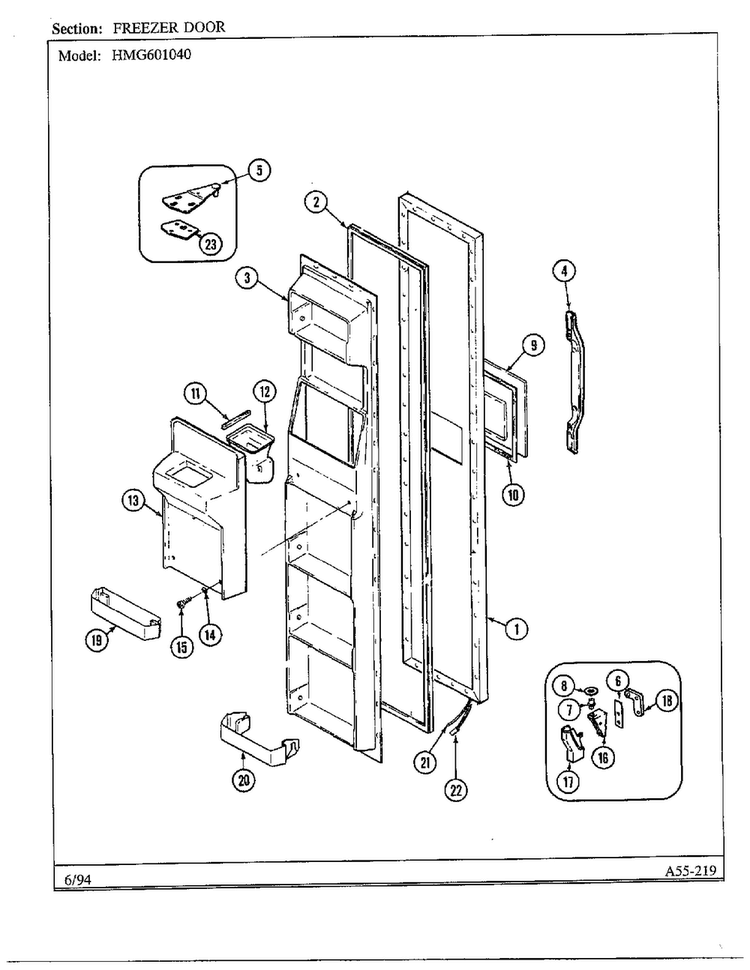 Freezer Door Diagram and Parts List for 301040  Admiral Refrigerator