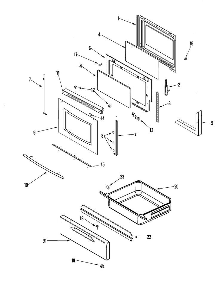 Door/drawer Diagram and Parts List for JER8885RCB  Jenn-Air Range