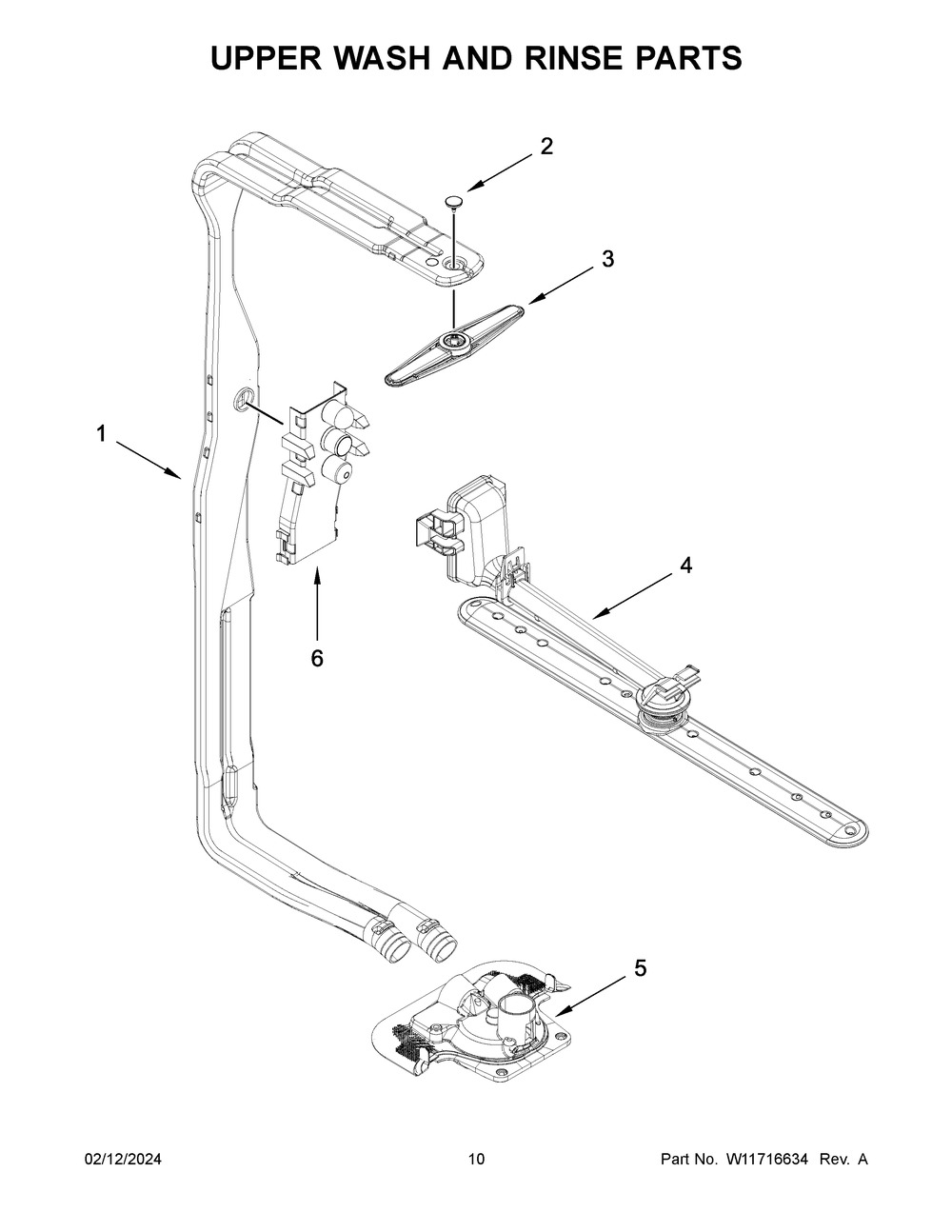 Upper Wash And Rinse Parts Diagram and Parts List for MDPS6124RZ0  Maytag Dishwasher
