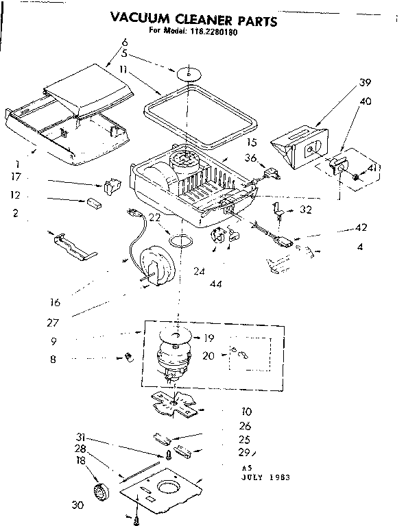 Base Assembly Diagram and Parts List for 1162280180  Kenmore Canister Vacuum