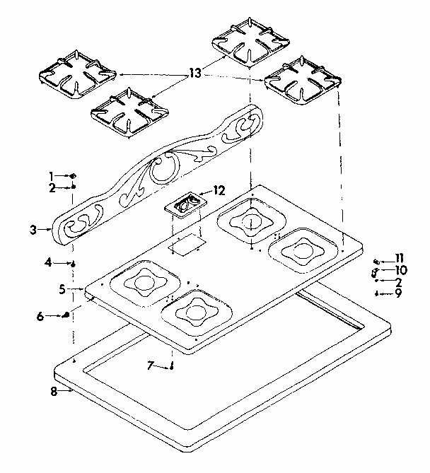 Cook Top Assembly Diagram and Parts List for 1437007100  Kenmore Range