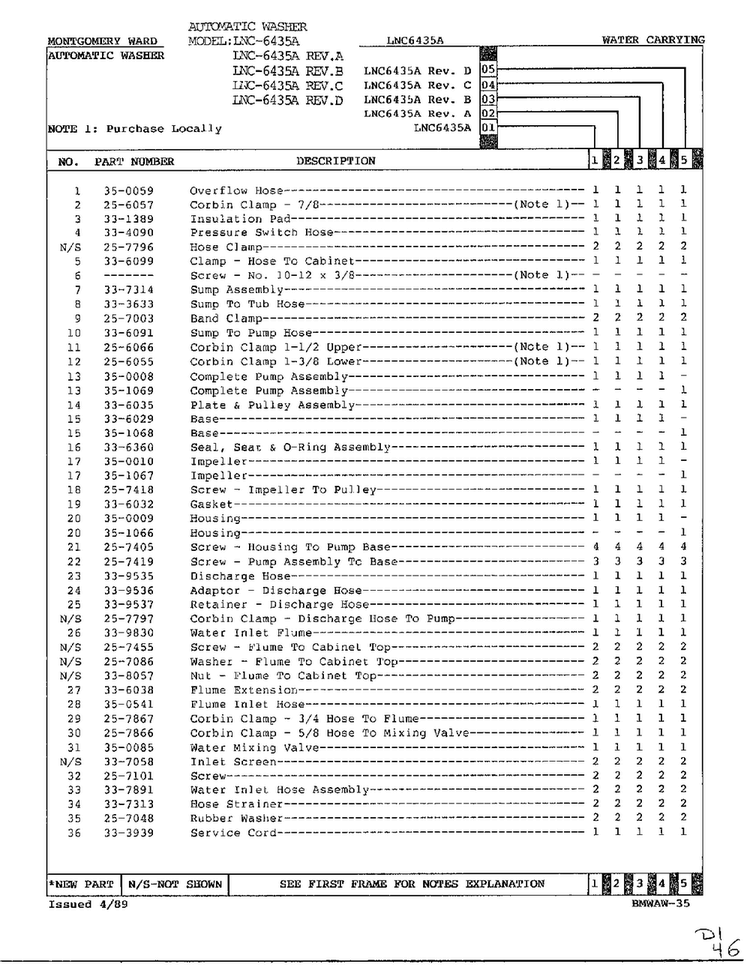 Water Carrying Page 2 Diagram and Parts List for 6435A  Norge Washer
