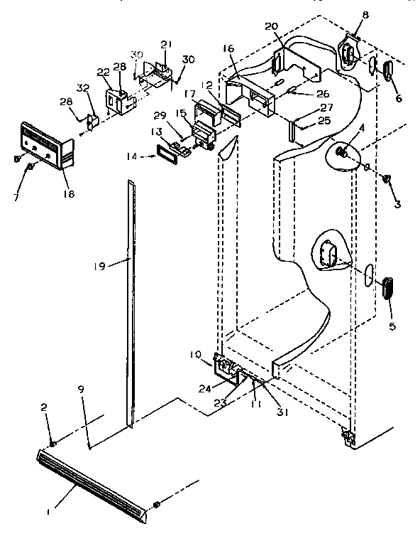 Controls And Cabinet Diagram and Parts List for SSD25SL-P119042WL  Amana Refrigerator