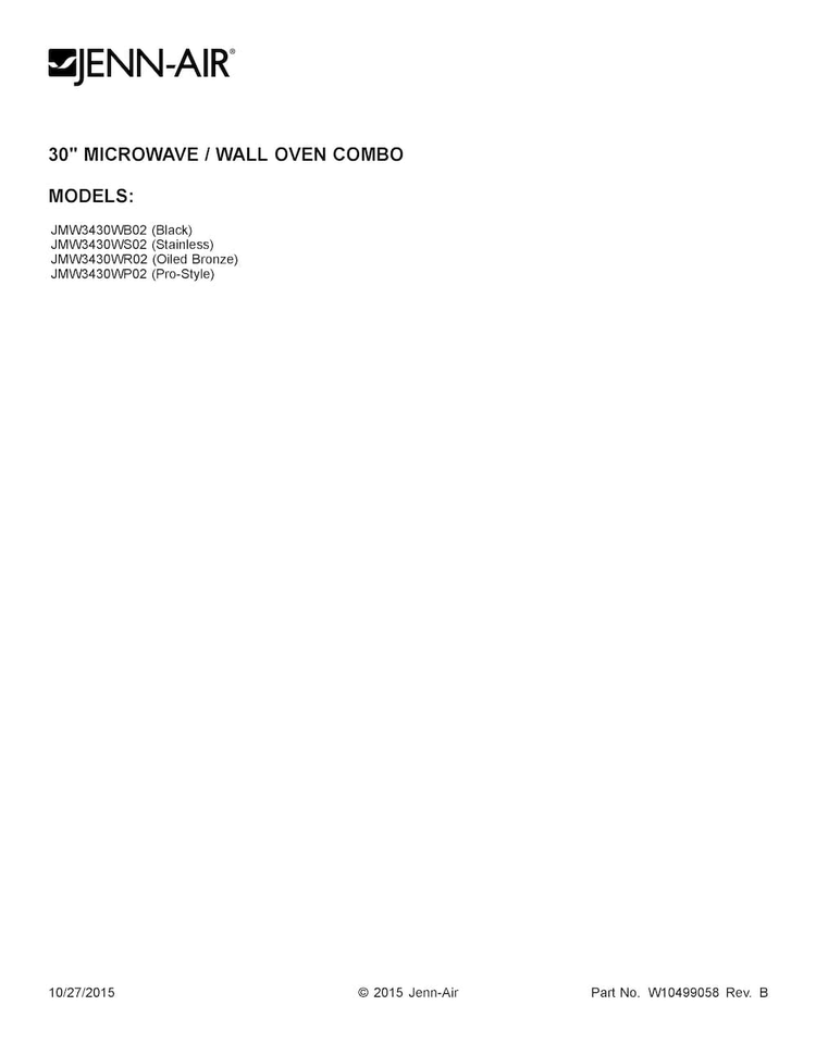 Cover Sheet Diagram and Parts List for JMW3430WP02  Jenn-Air Microwave