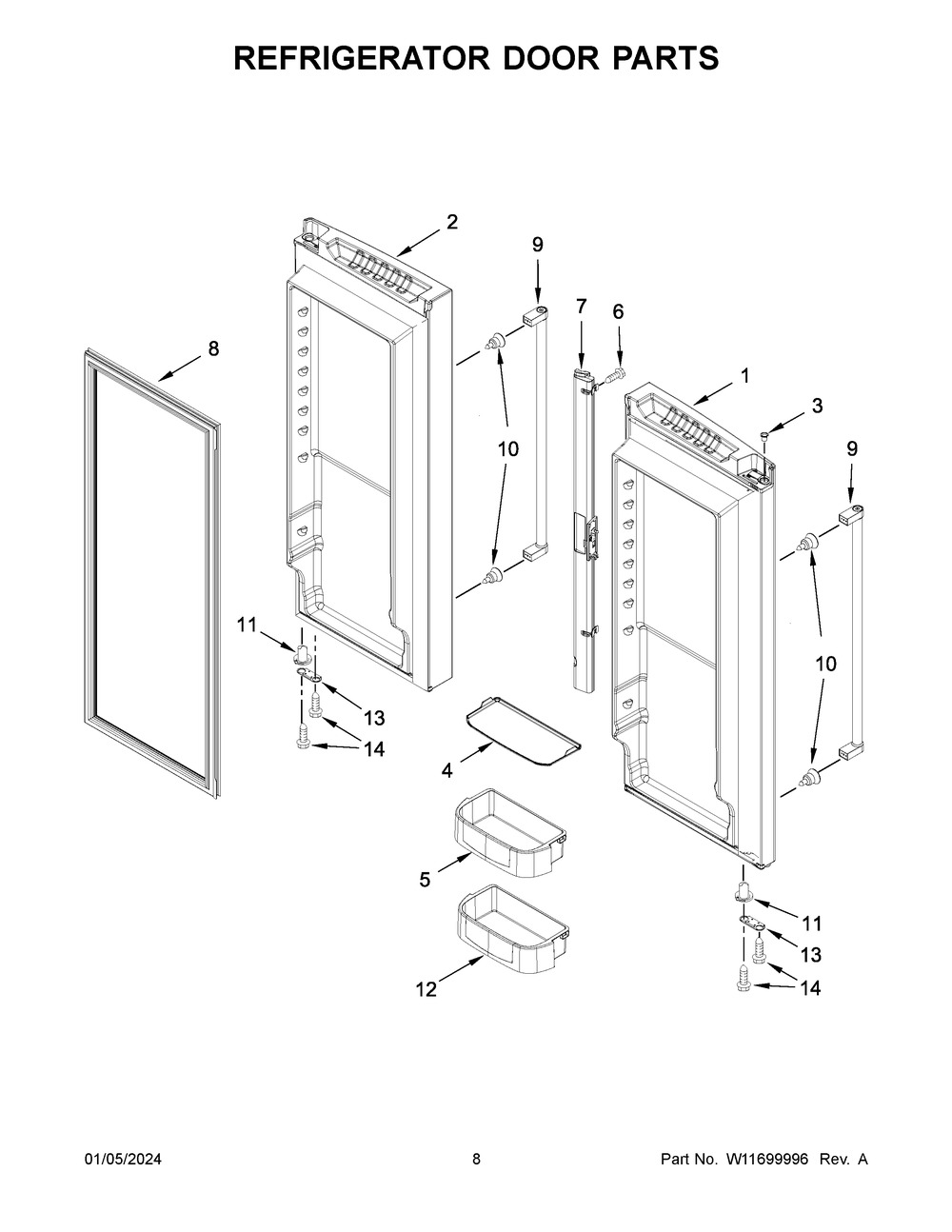 Refrigerator Door Parts Diagram and Parts List for JFFCF72DKM00  Jenn-Air Refrigerator