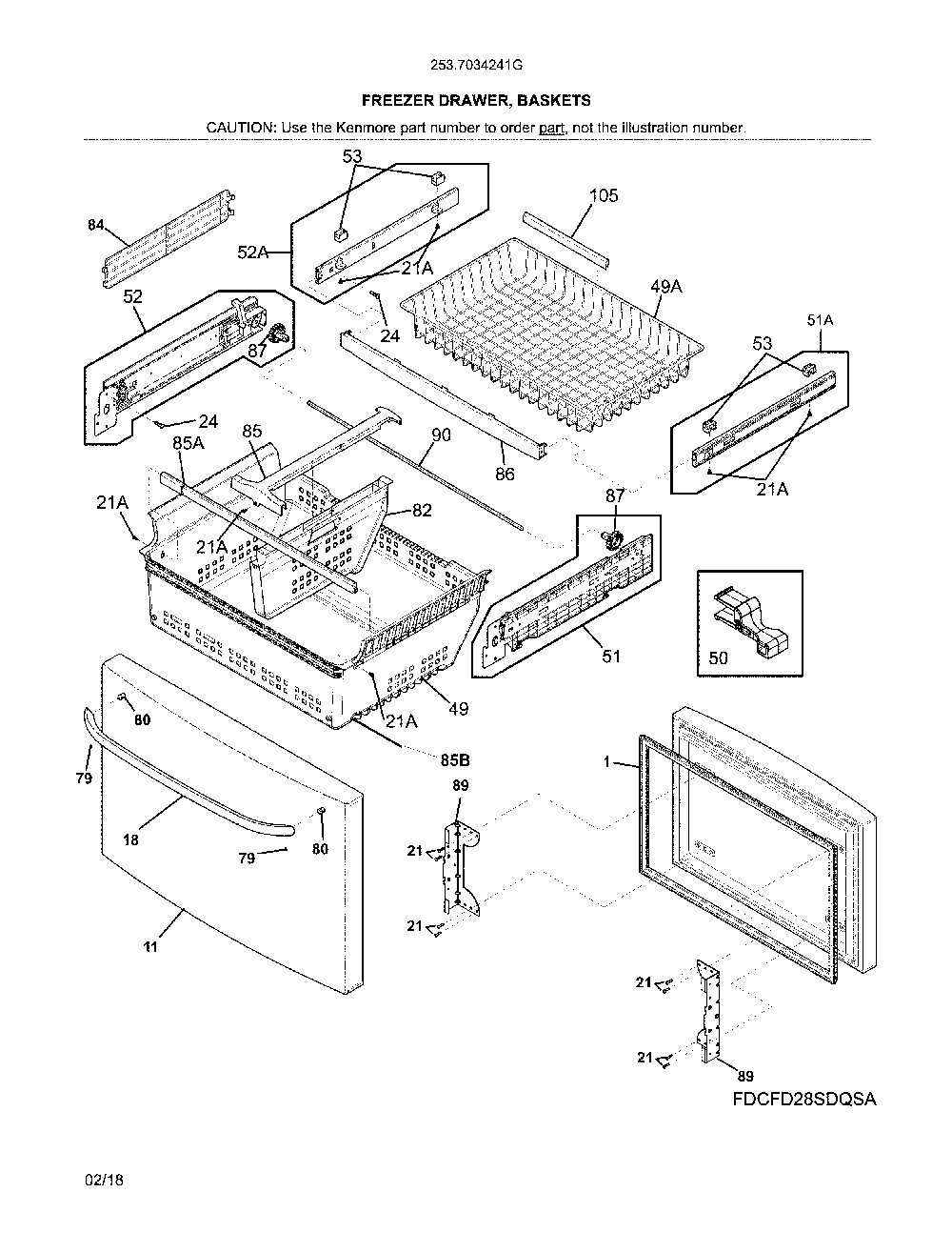 Freezer Door Diagram and Parts List for 2537034241G  Kenmore Refrigerator