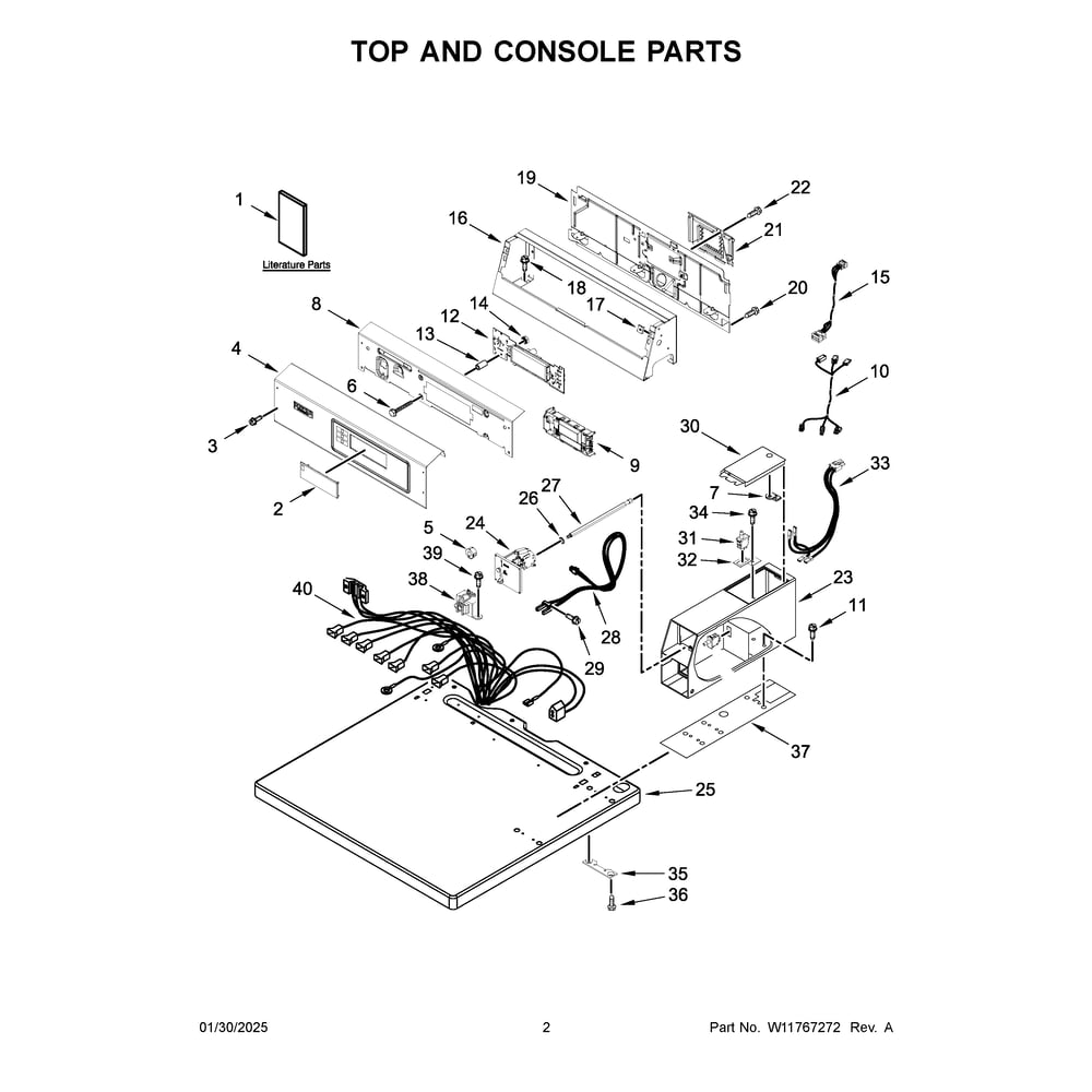 Top And Console Parts Diagram and Parts List for MDE20PDFYW0  Maytag Dryer