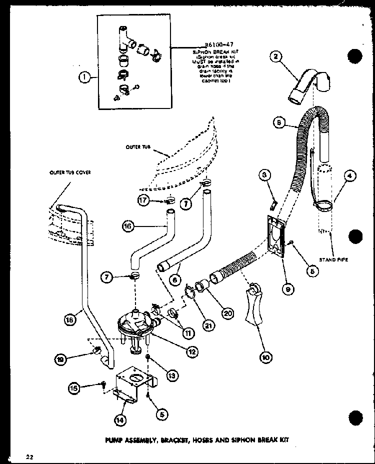 Section 1 Diagram and Parts List for LW1200 P7762101W Amana Washer