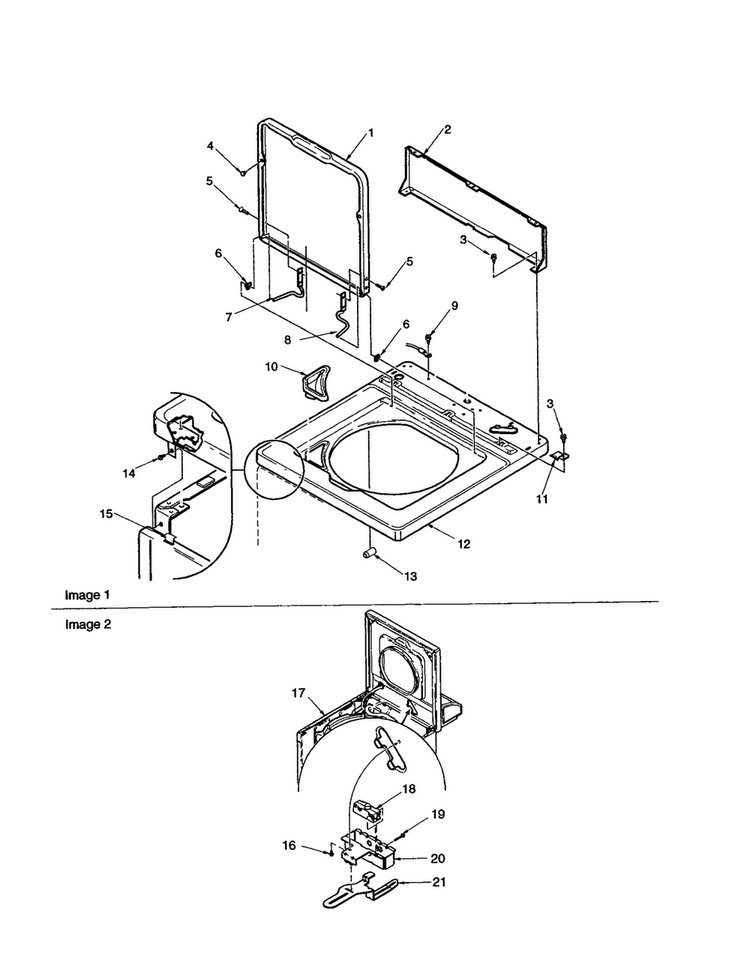 Cabinet Top, Door And Door Switch Diagram and Parts List for ALW540RMW-PALW540RMW  Amana Washer