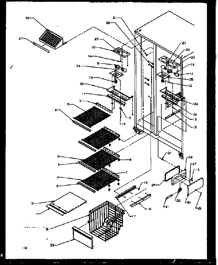Freezer Shelving And Refrigerator Light Diagram and Parts List for SXI20NL-P1162903WL  Amana Refrigerator
