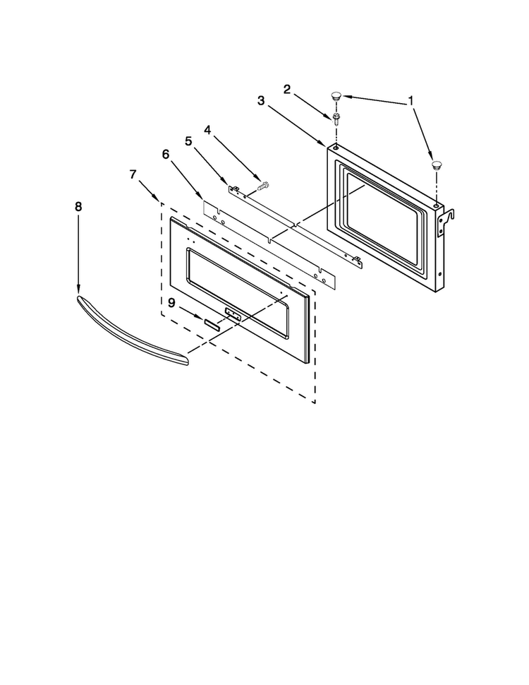 Microwave Door Parts Diagram and Parts List for JMW2430WP01  Jenn-Air Microwave