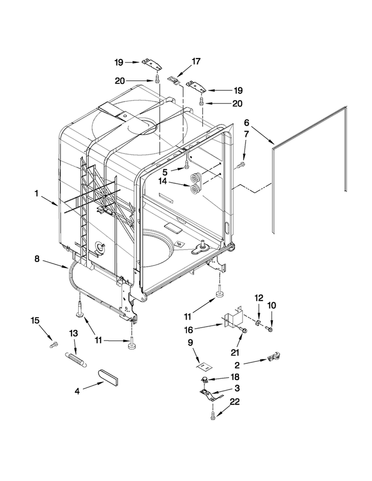 Tub And Frame Parts Diagram and Parts List for ADB1400AWQ5  Amana Dishwasher